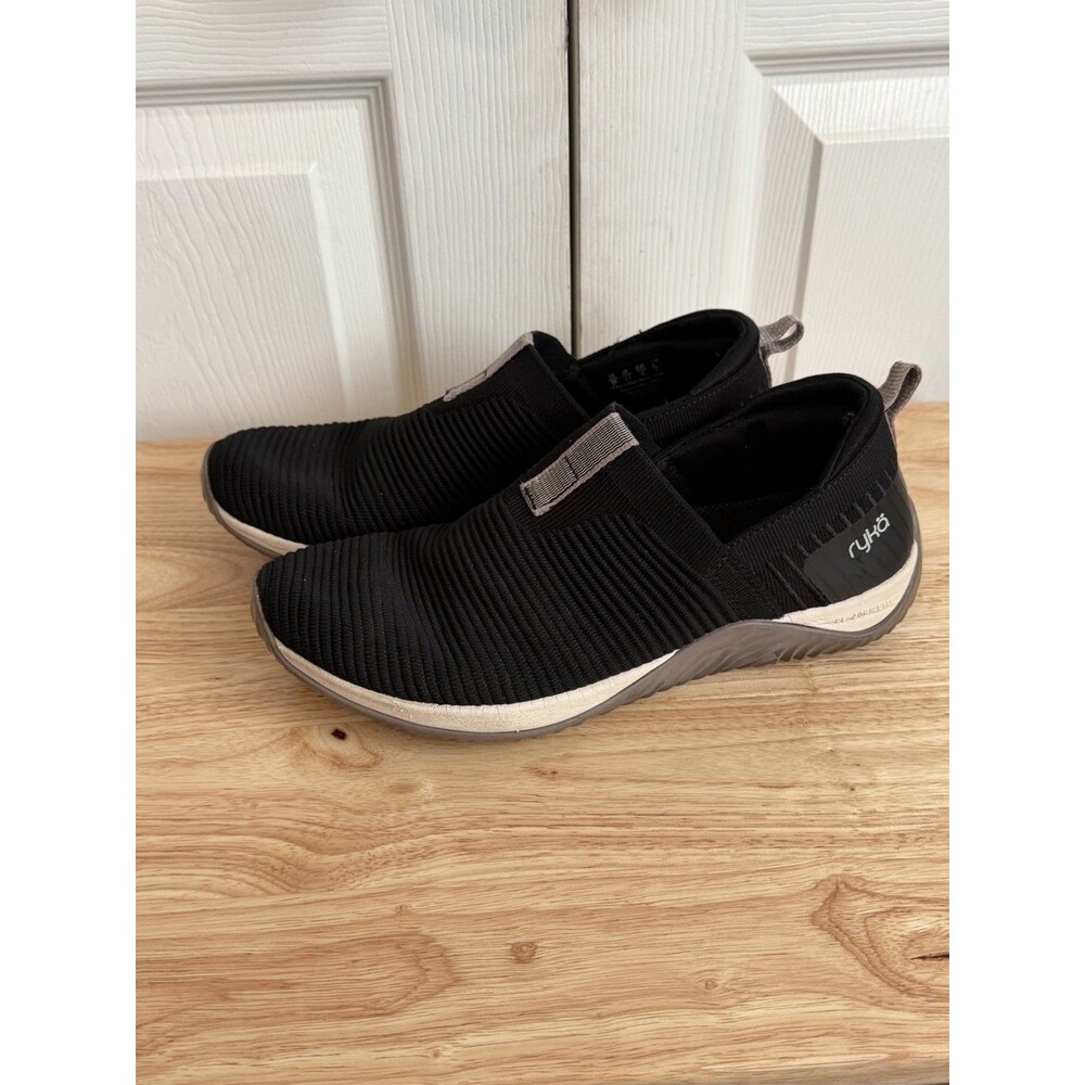 Ryka Size 9M Echo Knit Womens  Shoes Black White Slip On Comfort Casual Sneaker